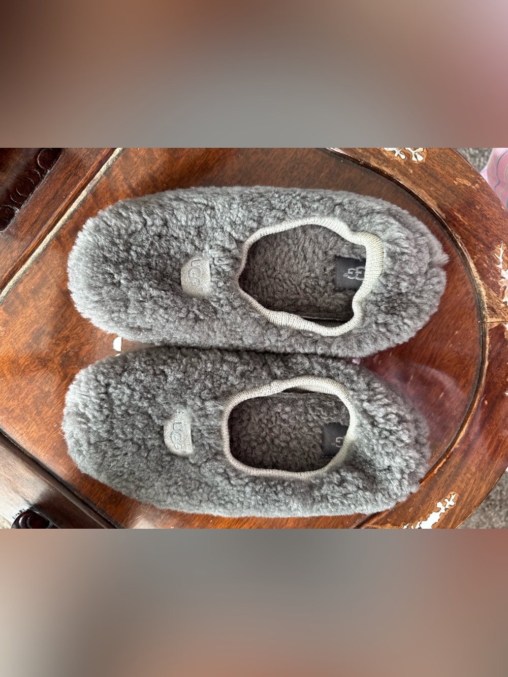 UGG Gray Plush Slip-On Fleece Slippers